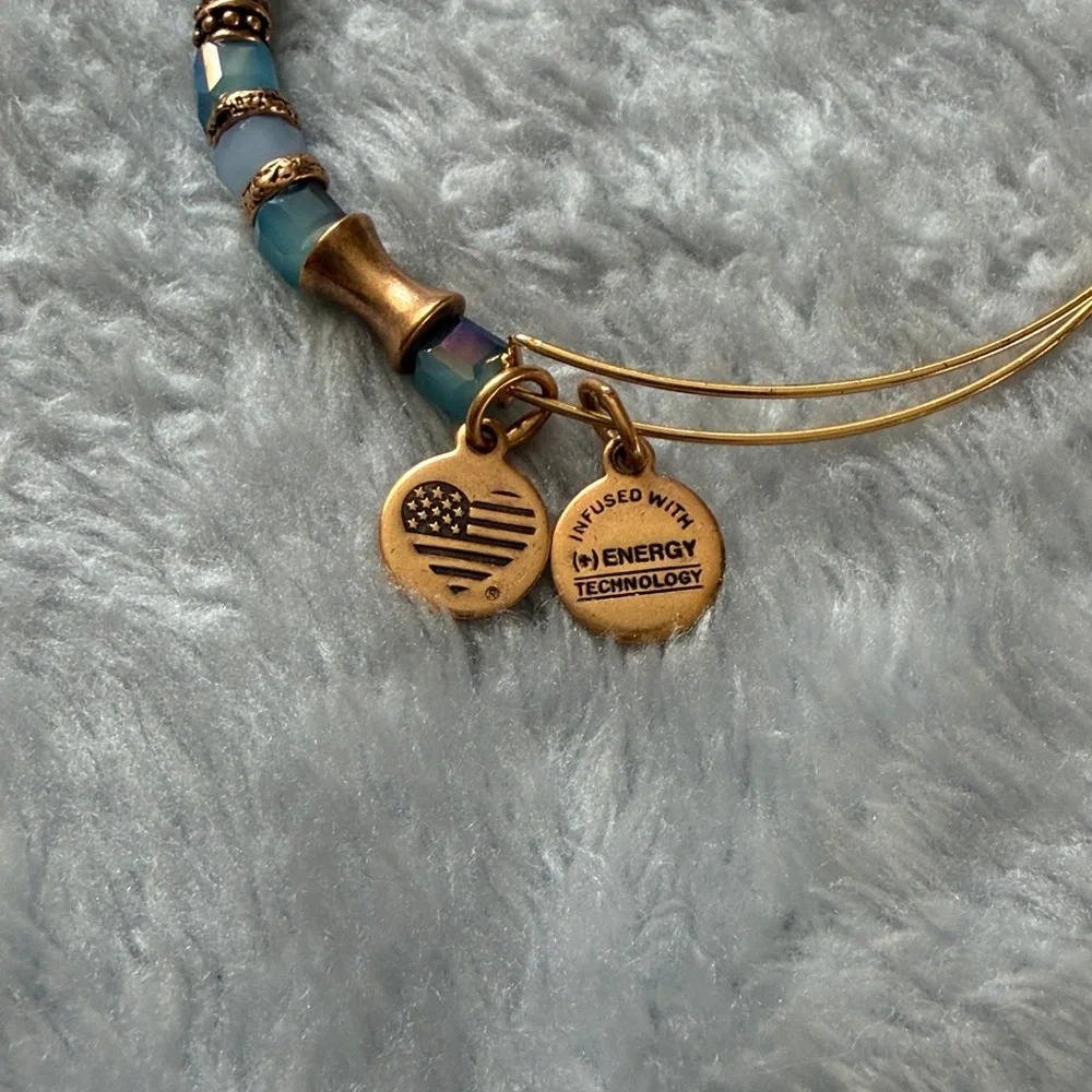 Alex and Ani Blue and Copper Colored Beaded Bangle Bracelet - Picture 4 of 4
